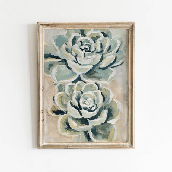 Neutral Succulent Blooms Art Print, Modern Cottagecore Decor