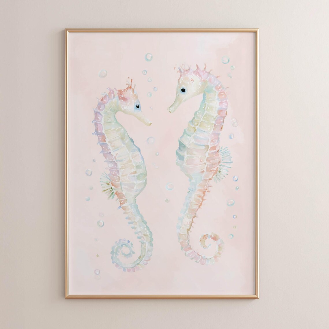 Pastel Seahorse Couple Watercolor Pink Coastal Nursery Underwater Print