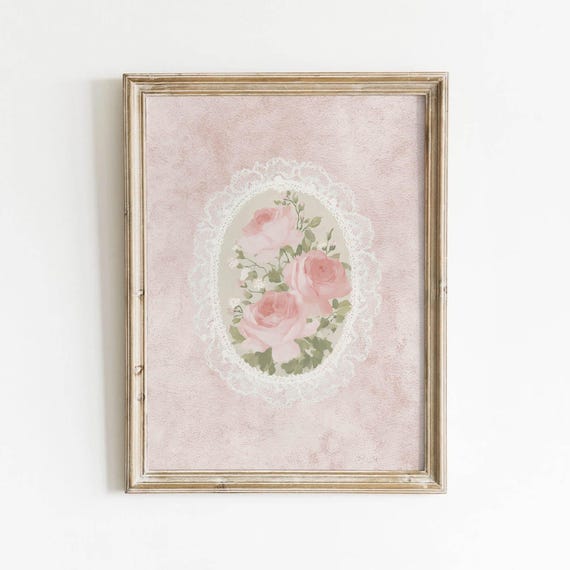 Romantic Soft Pink Roses Printable Vintage Shabby Chic Wall Art Pastel Rose Decor Cozy Feminine Room Muted Download 0199