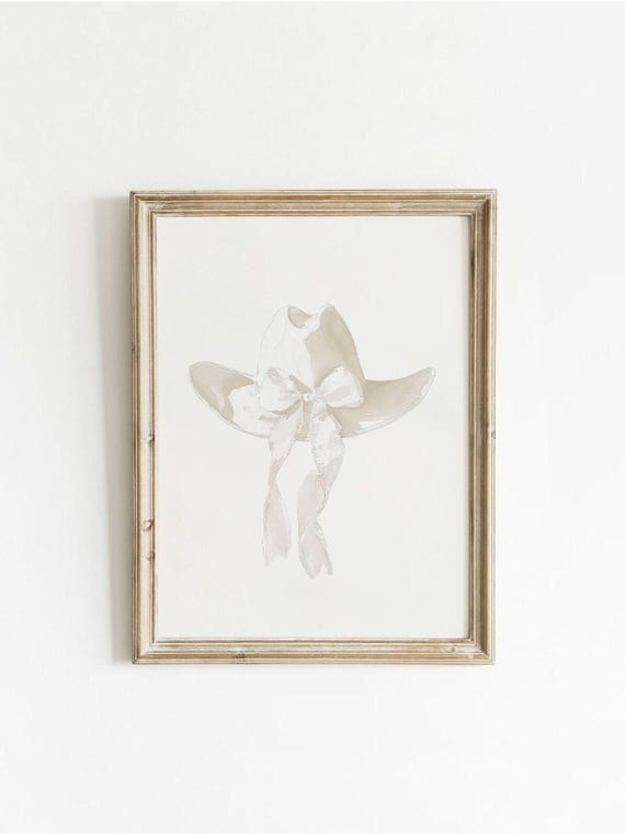 Vintage Ivory Cowgirl Hat Poster, Girly Western Decor
