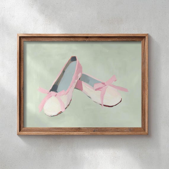 Pink Ballet Flats Nursery Art Cute Feminine Shoes With Bows Minimal Pastel Decor Cozy Baby Room Wall Poster Print P137