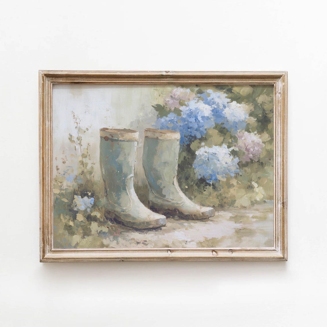 Garden Rain Boots Blue Hydrangea Soft Impressionist Art Poster