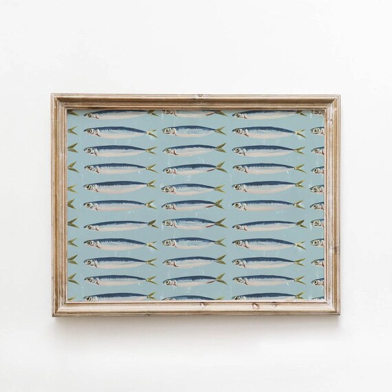 Stacked Sardine Kitchen Art Print, Minimalist Design