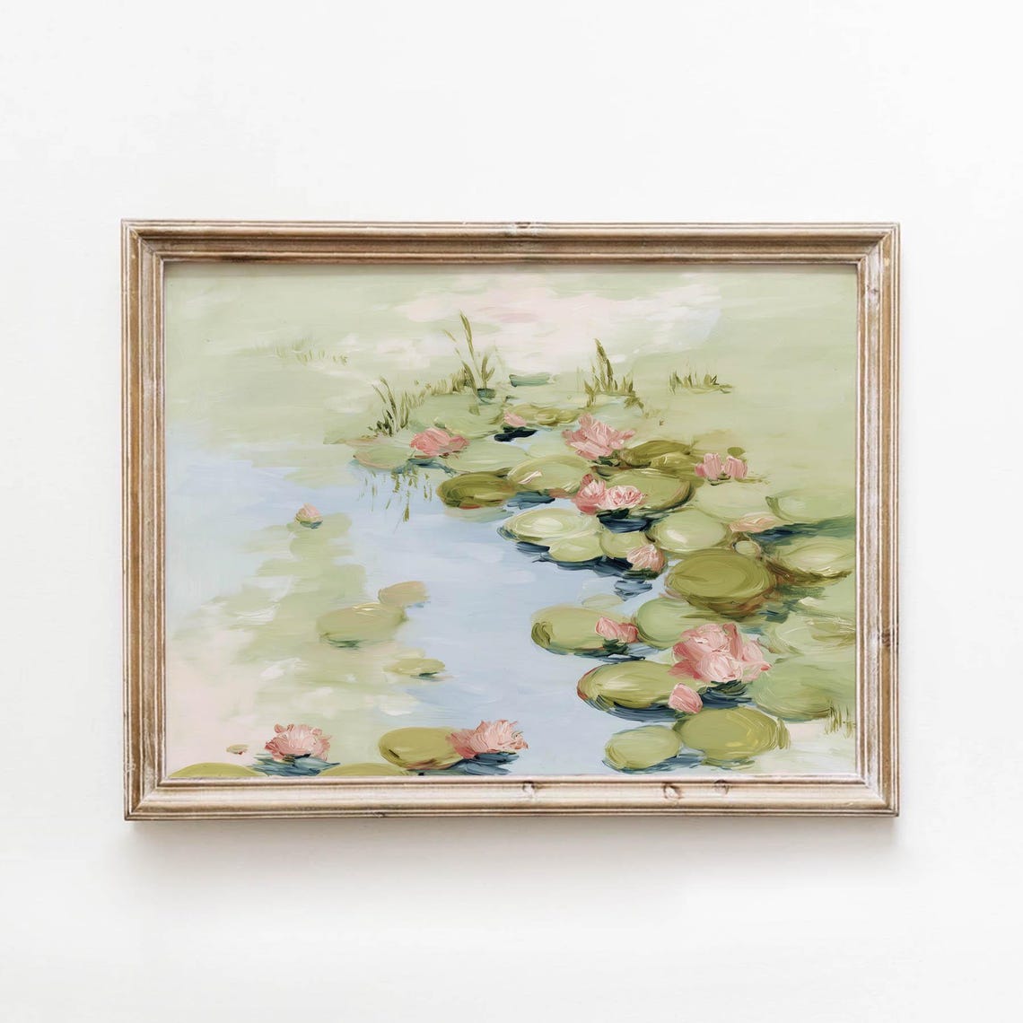 Pink Water Lilies Impressionist Pond Painting Monet Style Art Poster