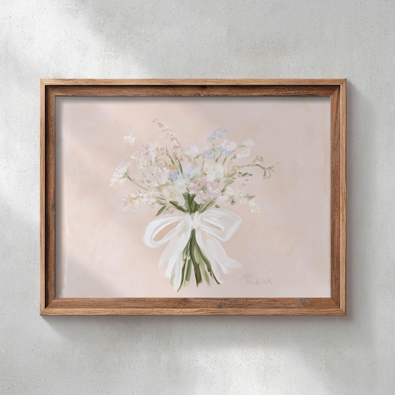 Wildflower Bouquet With White Ribbon Bow Soft Blush Art Print