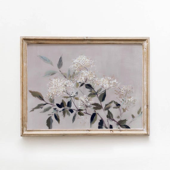 Vintage White Flowering Branch Printable Blush Gray Cottage Wall Art Farmhouse Botanical Decor Digital Download 582