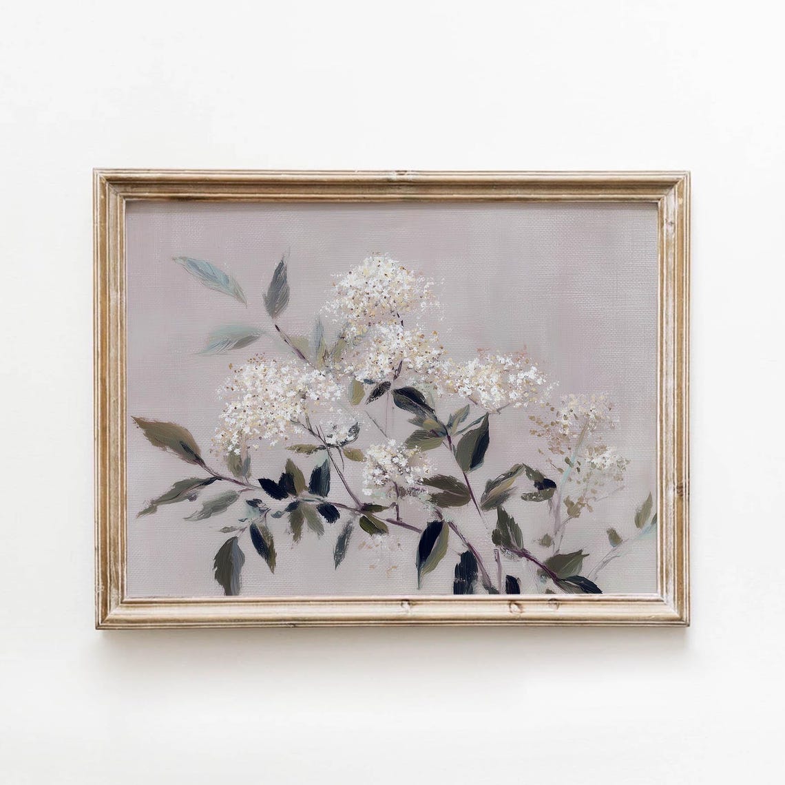 White Flowering Branch Blush Gray Vintage Botanical Soft Floral Poster