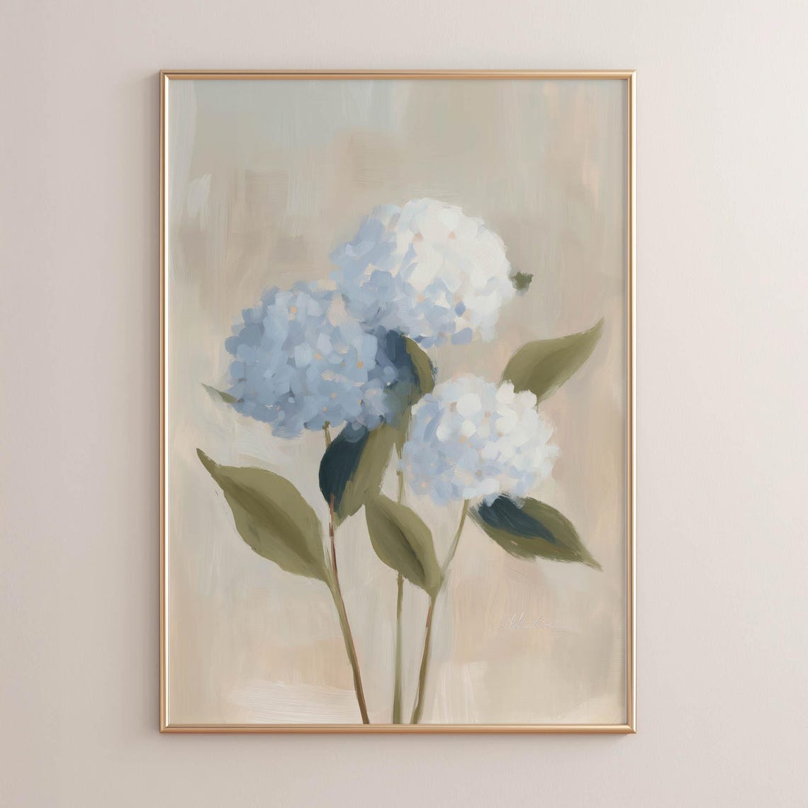 Blue Hydrangea Blooms Soft Floral Watercolor Farmhouse Poster