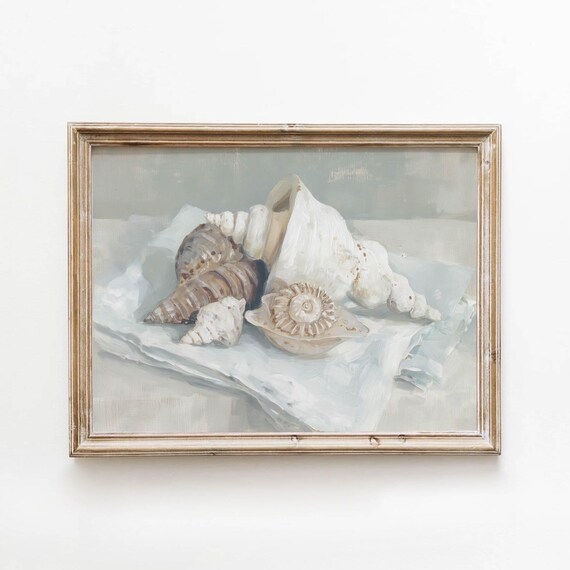 Vintage Seashell Still Life Serene Muted Coastal Beach Art Poster
