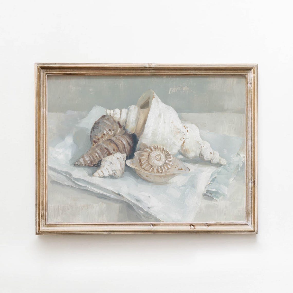 Vintage Seashell Still Life Serene Muted Coastal Beach Art Poster
