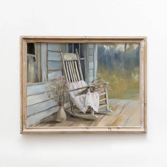 Vintage Farmhouse Porch Chair Rustic Americana Printable Wall Art Neutral Summer Decor Digital Download 493