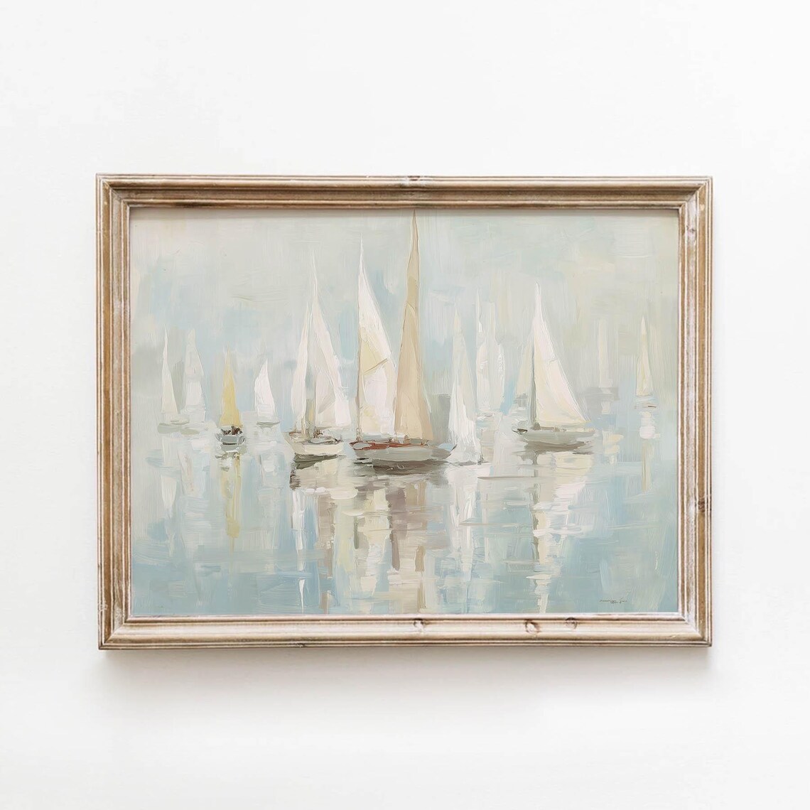 Sailboat Regatta With Billowing Sails Soft Blue Vintage Sailing Art Print