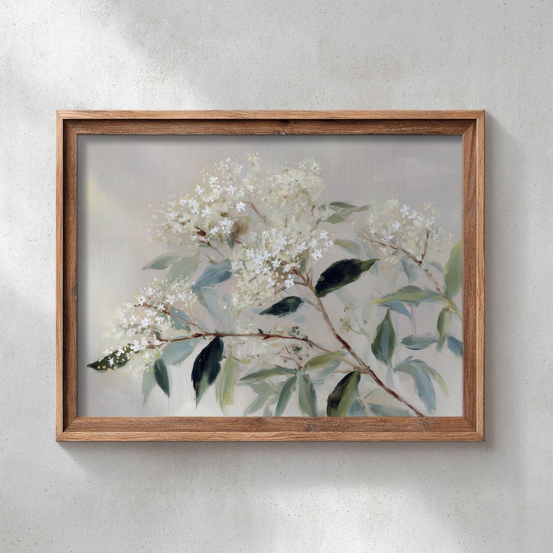 White Flowering Branches Soft Grey Green Muted Vintage Floral Poster