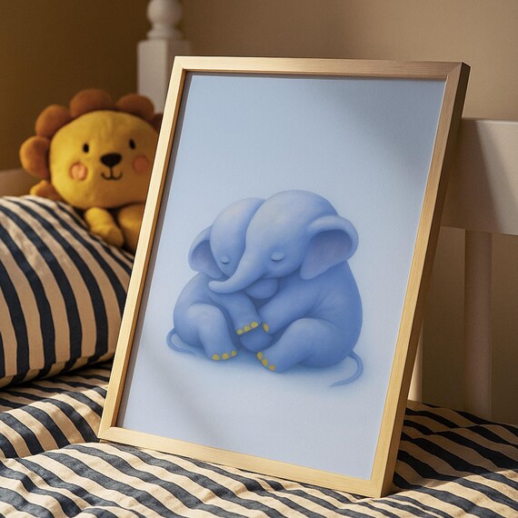 Cute Elephants Hugging Kids Nursery Wall Art Baby Animal Prints Theme Room Decor