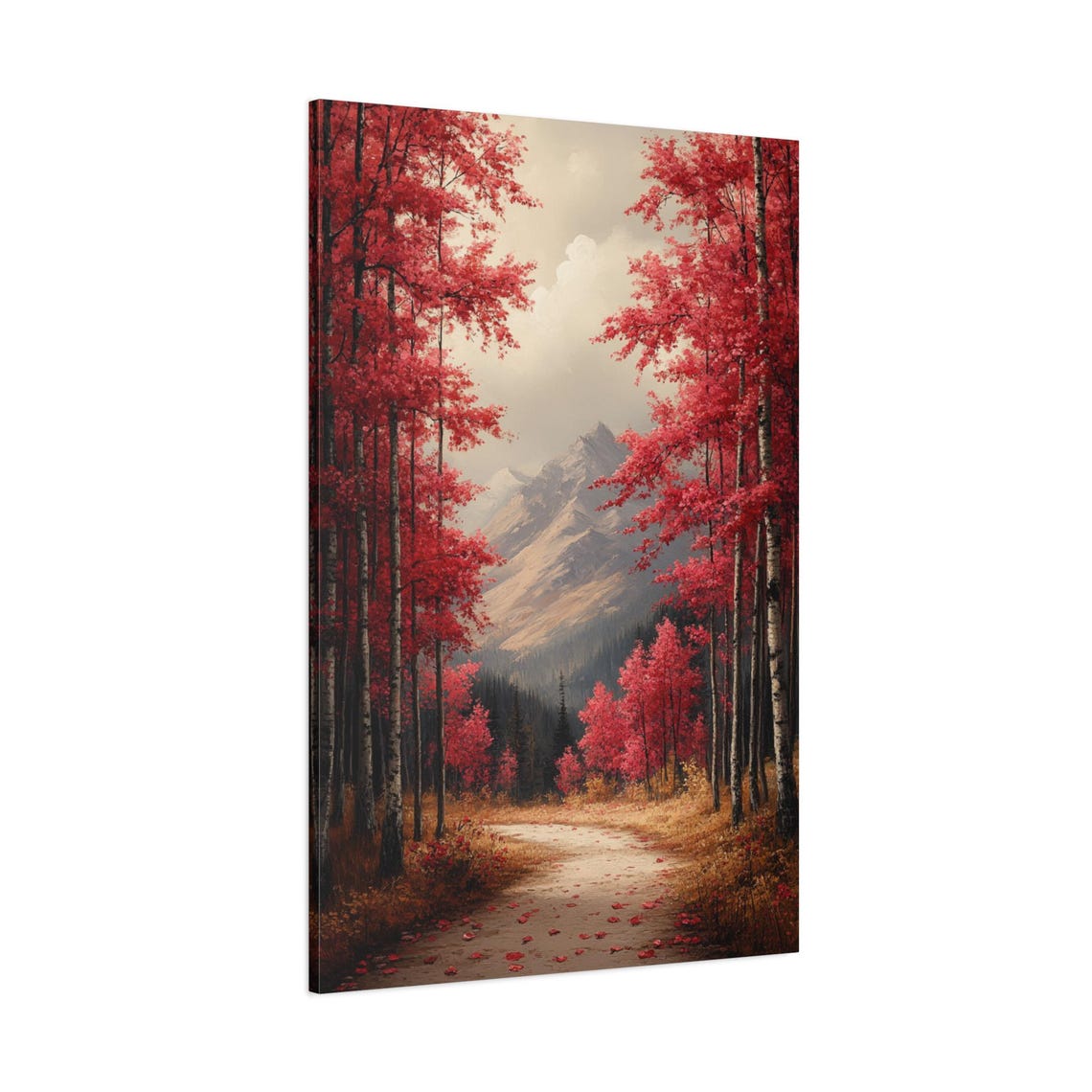 Autumn Red Aspen Forest Pathway Misty Mountain Fall Art Poster