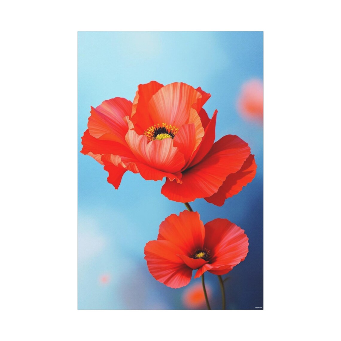 Red Poppy Flowers Close Up Against Blue Sky Floral Bloom Art Poster - Image 2
