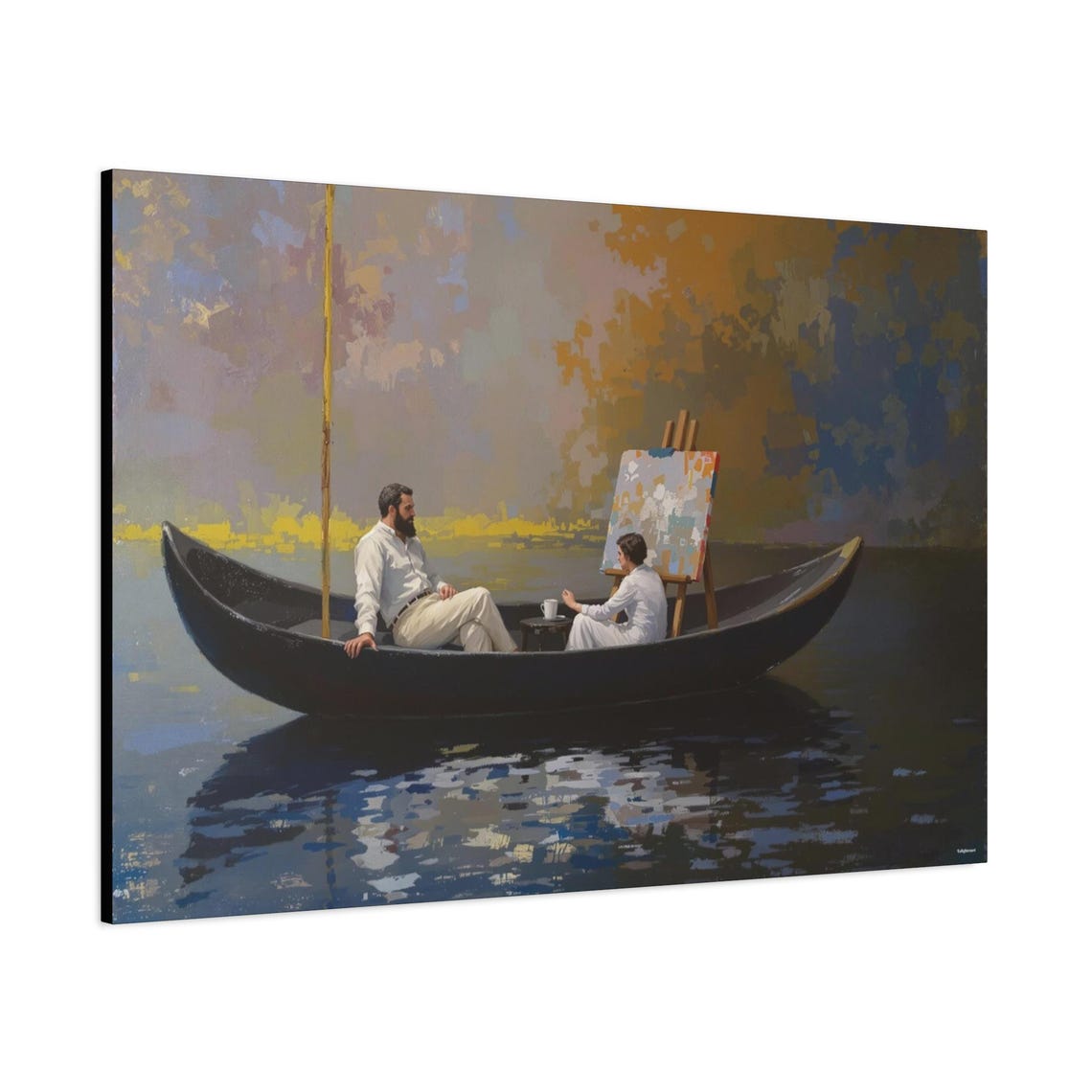 Couple In Boat Artist Easel Surreal Calm Waters Shared Soul Art Print - Image 2