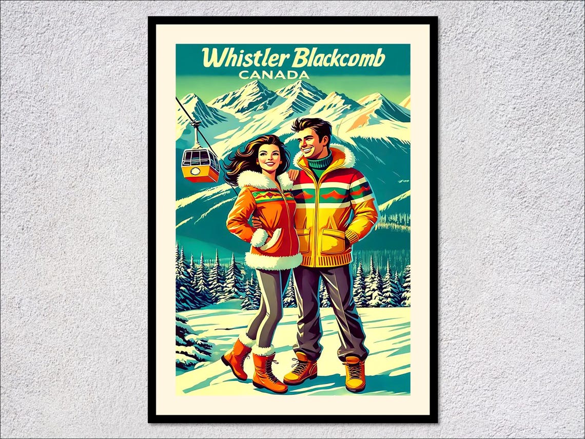 Whistler Blackcomb Skiing Poster Canada Wall Art Ski Resort Decor Rocky Mountains Gift Print Home Decor