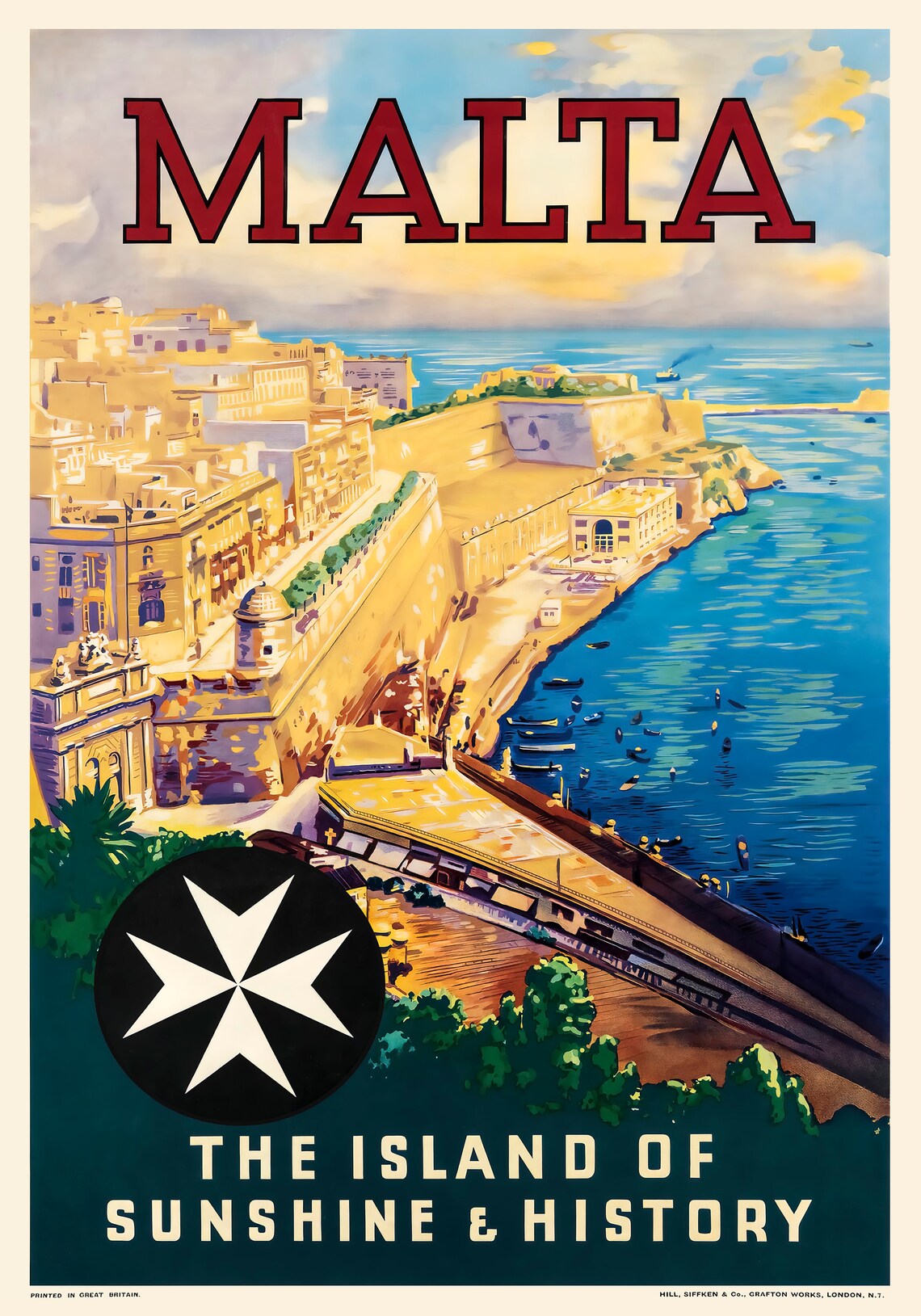 Malta Vintage Travel Poster, Mediterranean Island