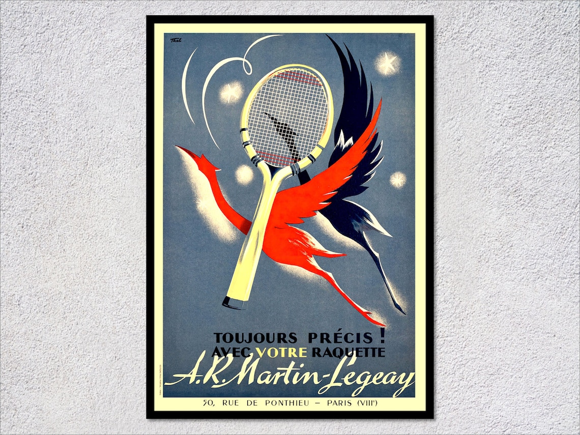Vintage Tennis Poster, Andre Martin Legeay Art Print