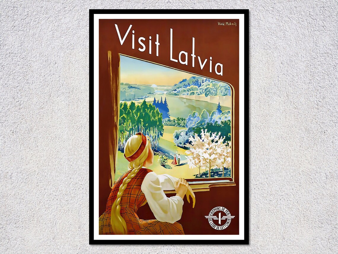 Visit Latvia Vintage Travel Poster, Baltic Tourism