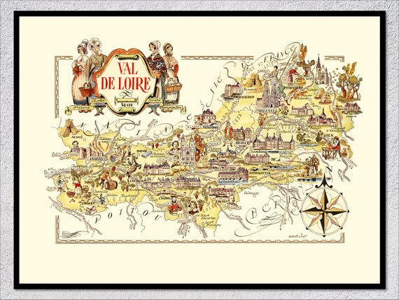 Val De Loire Vintage French Travel Map Poster