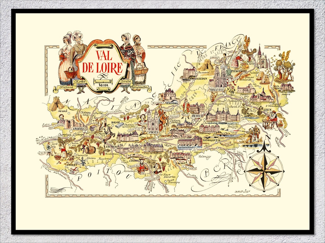 Val De Loire Vintage French Travel Map Poster