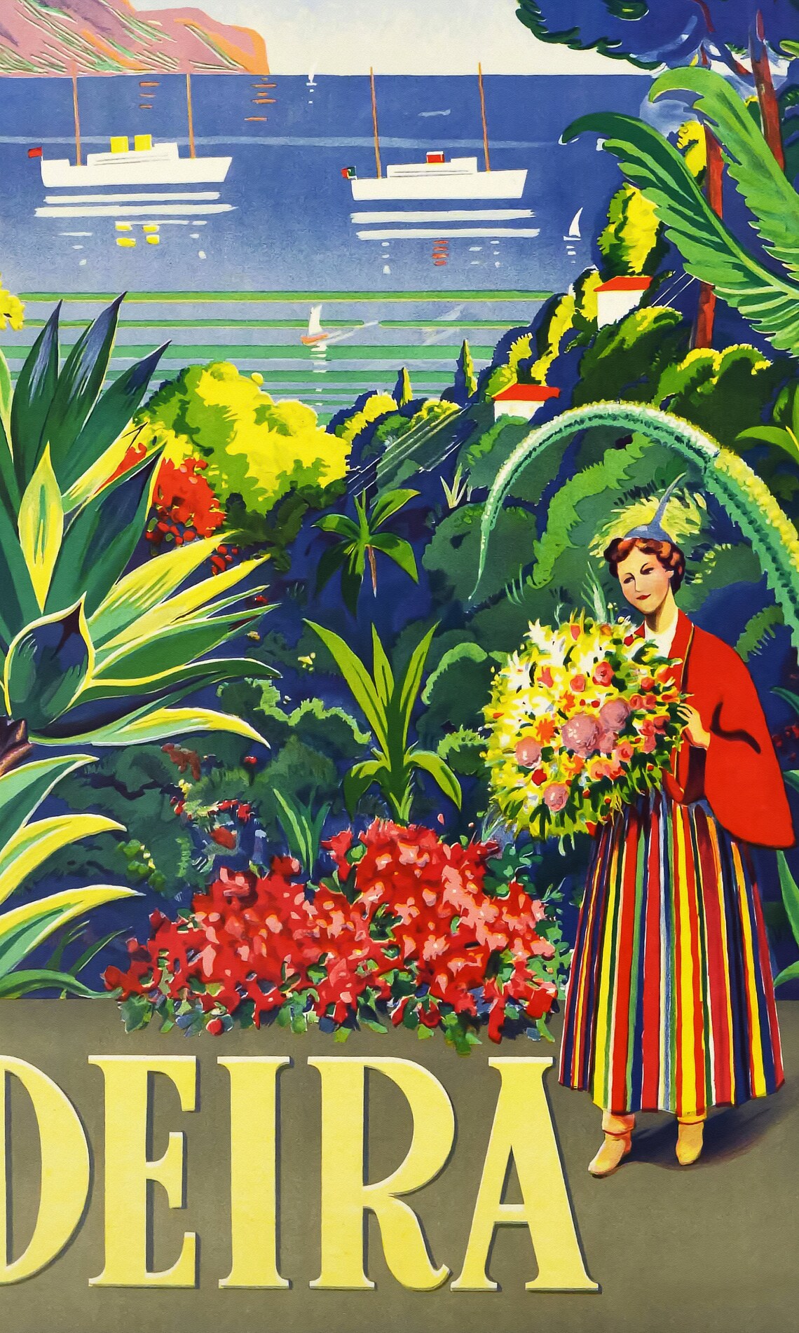 Madeira Portugal Vintage Travel Poster, Coastal Island