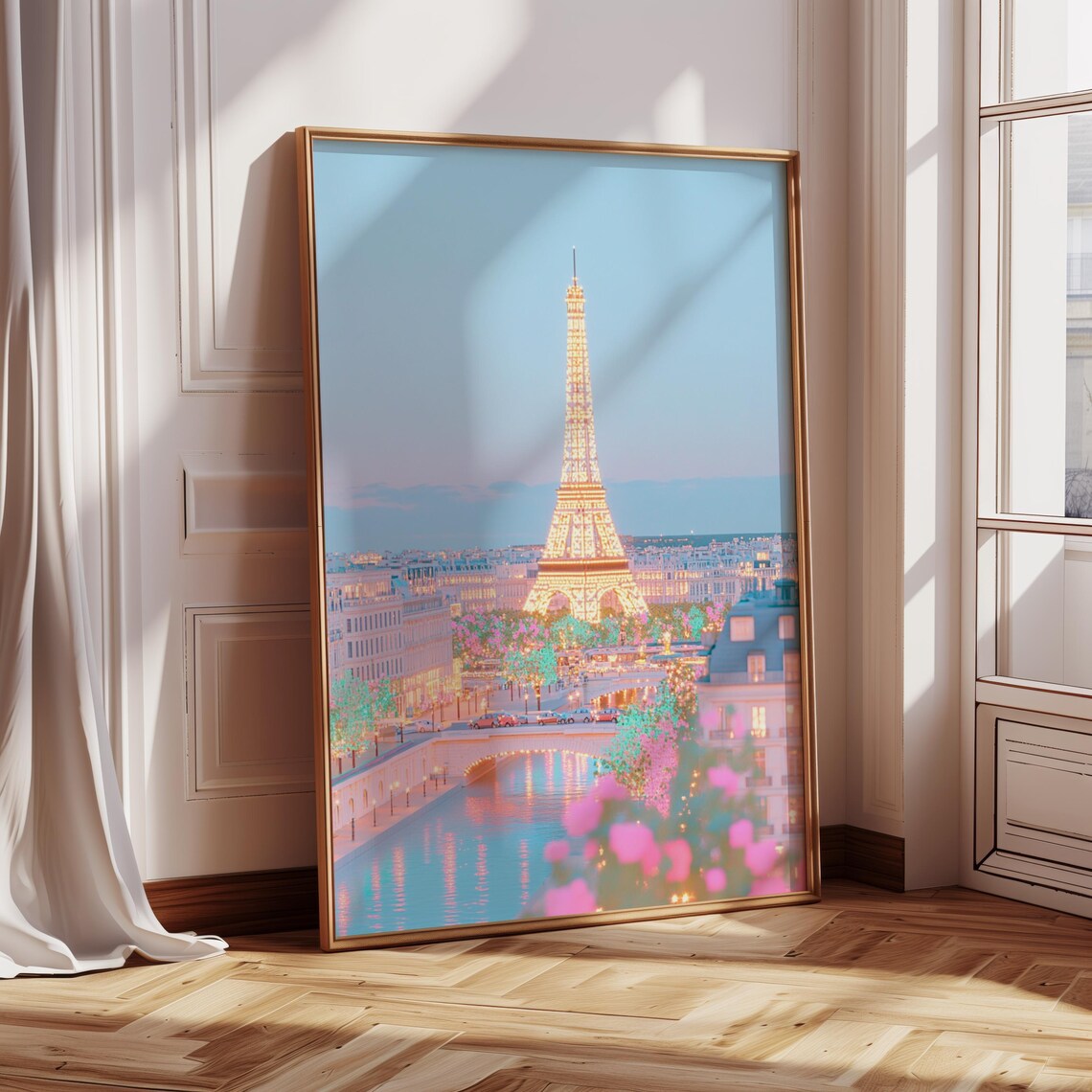 Paris Eiffel Tower Print, Romantic Pastel Cityscape