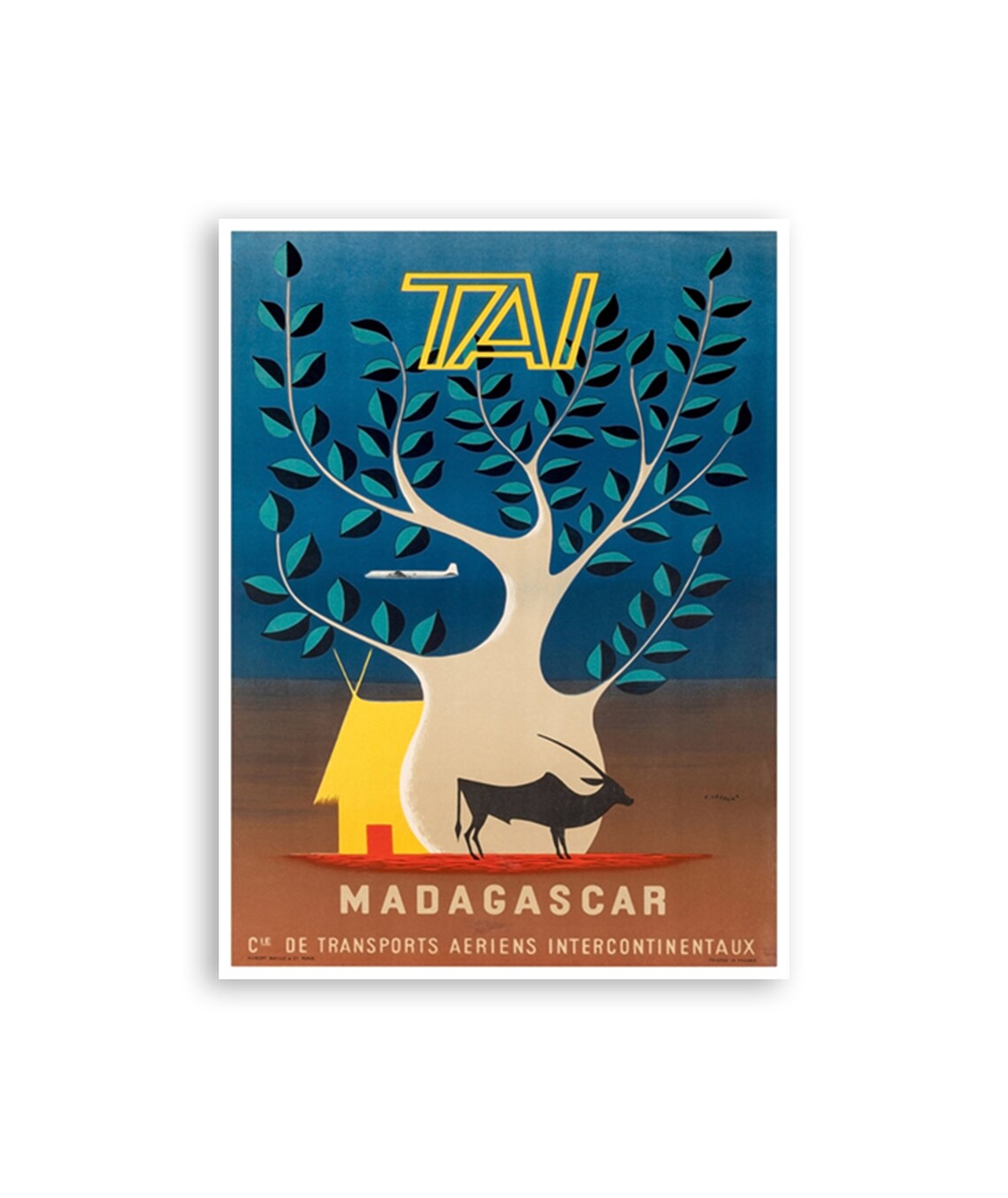 Madagascar TAI Vintage Airline Baobab Tree Art Travel Poster