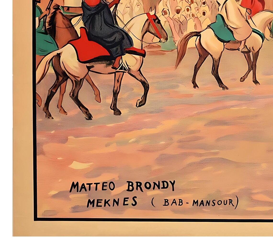 Meknes Morocco Vintage Travel Poster Bab Mansour Gate Brondy Art - Image 2