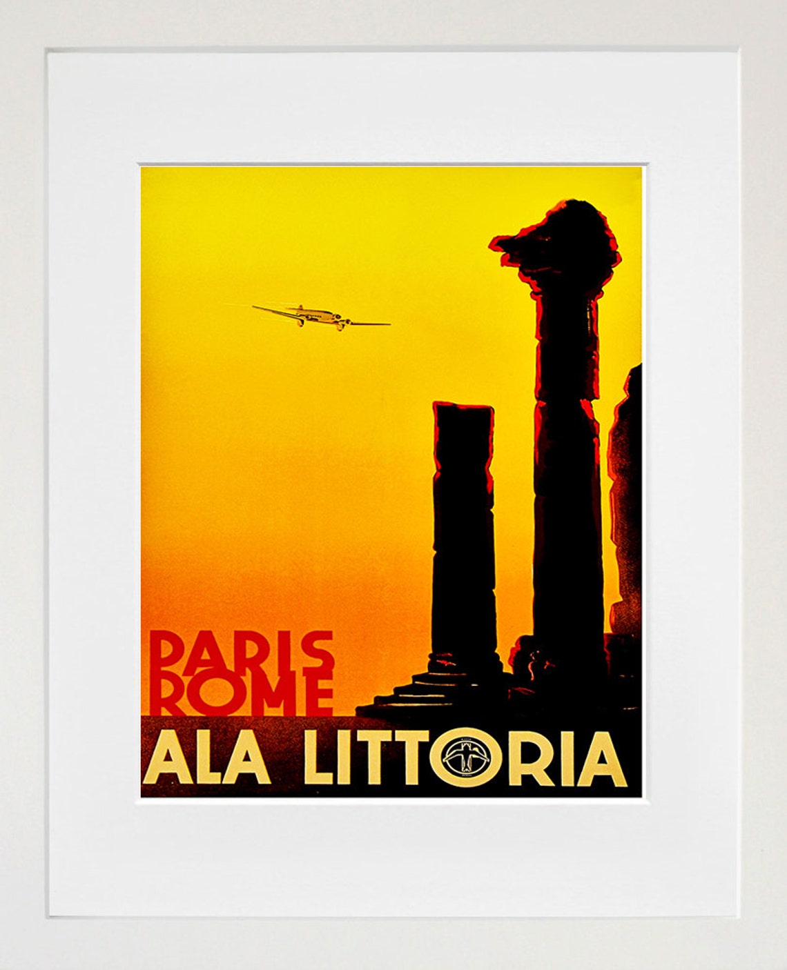 Paris Rome Ala Littoria Ancient Columns Vintage Airline Poster