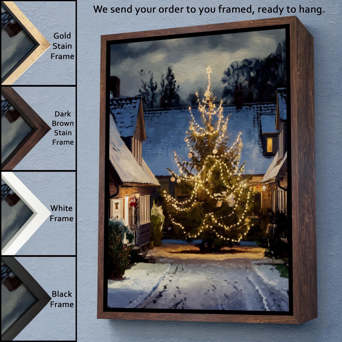 Snowy Village Christmas Tree Night Lights Cozy Winter Street Poster - Image 3