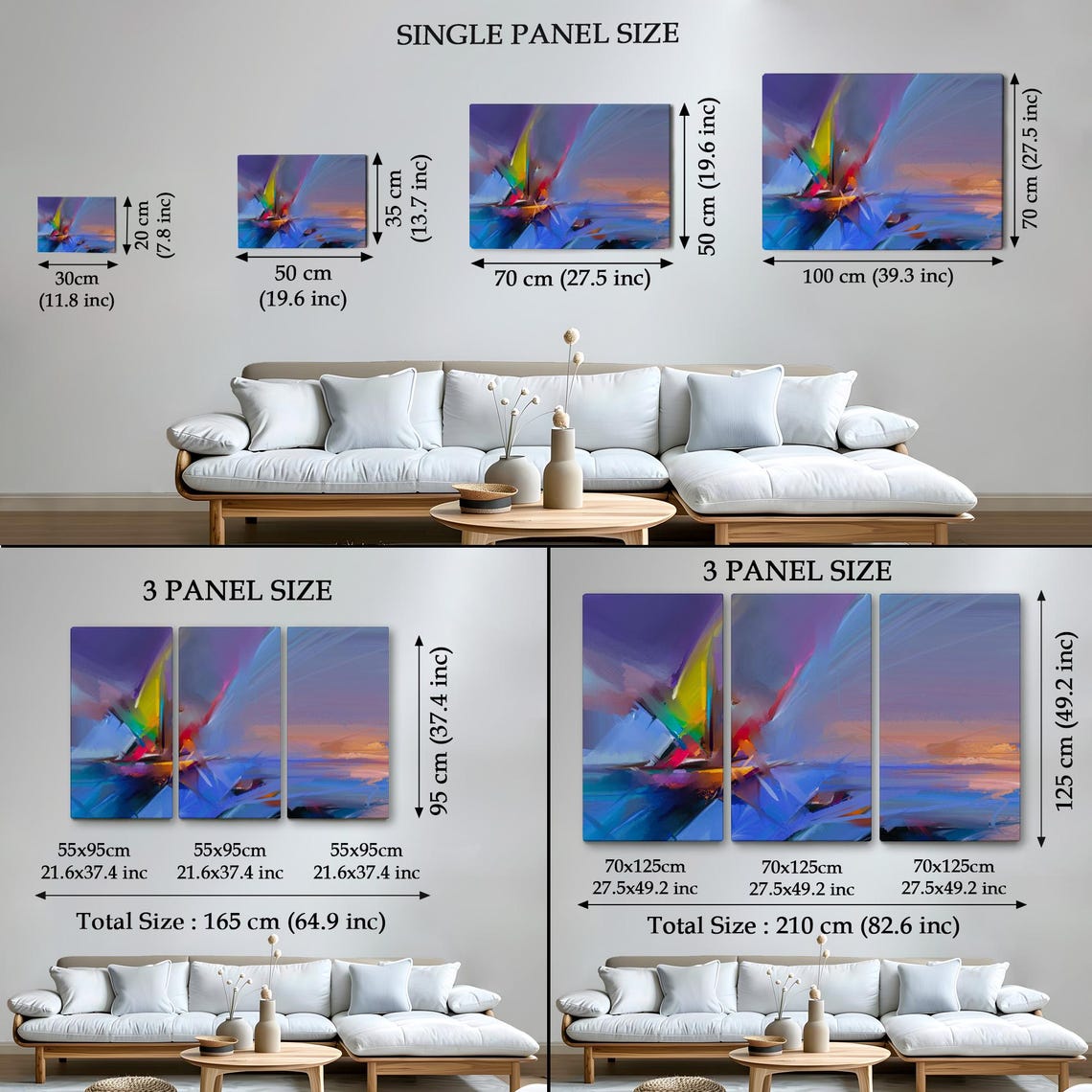 Abstract Sailboat Sweeping Brush Strokes Blue Violet Modern Art Print - Image 4