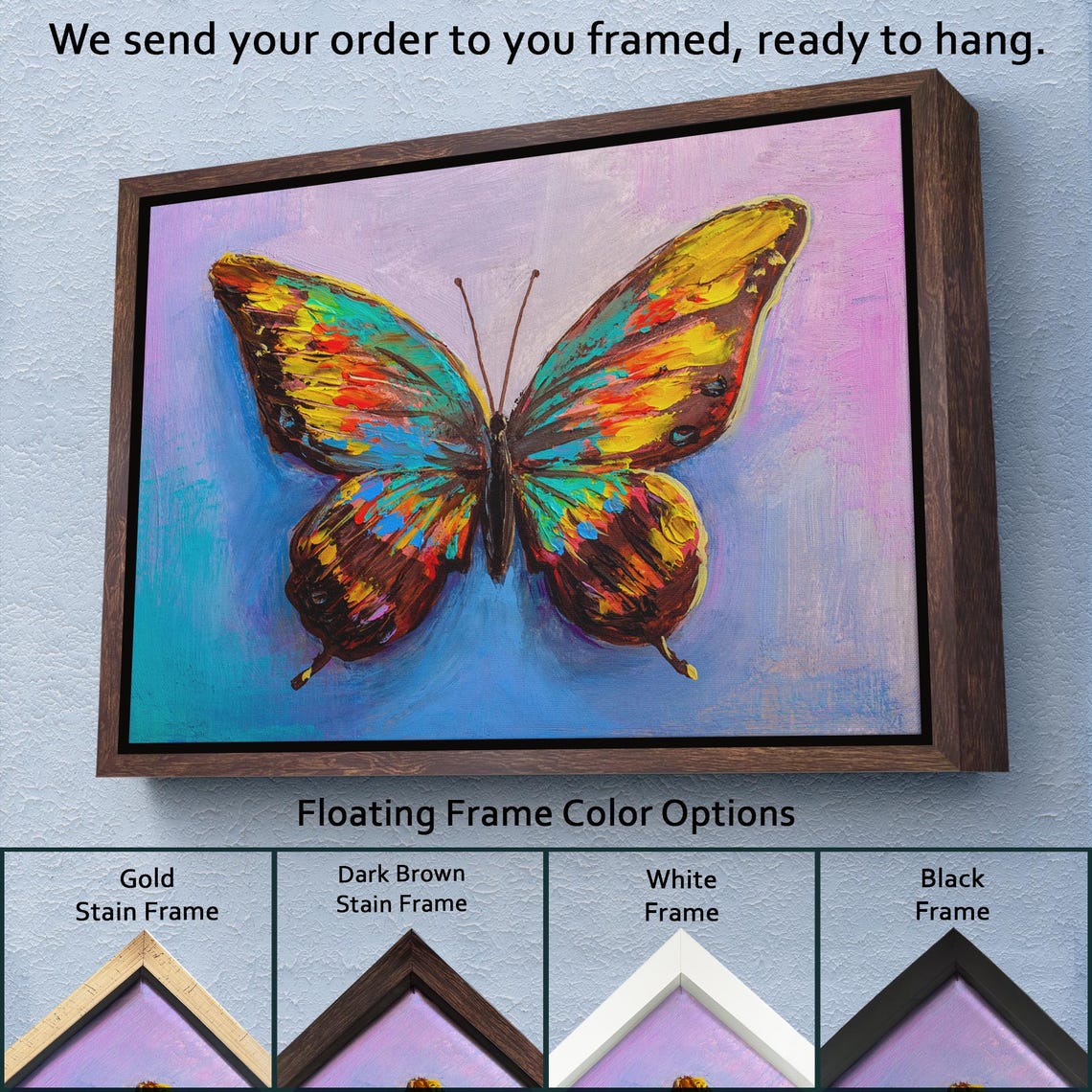Colorful Butterfly Impasto Painting Teal Yellow Pink Modern Wall Art - Image 3