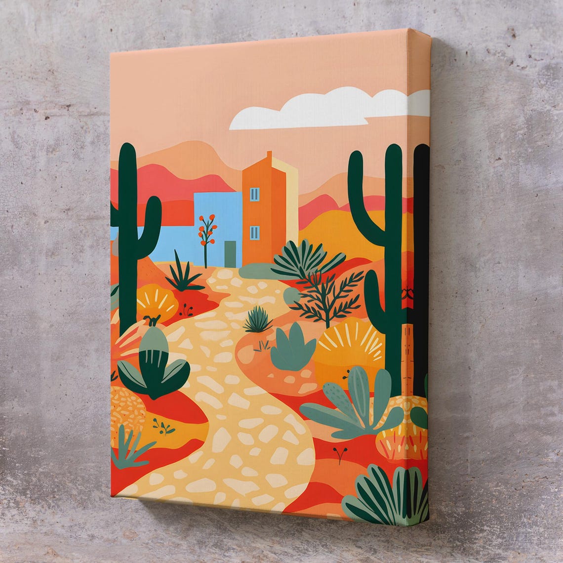 Sunny Desert Cactus Trail Southwest Minimalist Botanical Art Poster