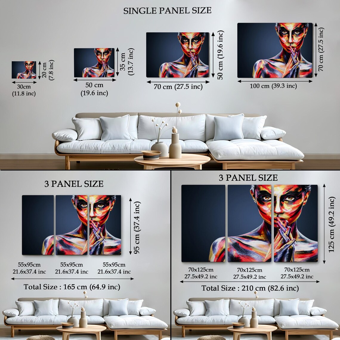 Body Painted Woman Portrait Finger to Lips Bold Color Art Poster - Image 4