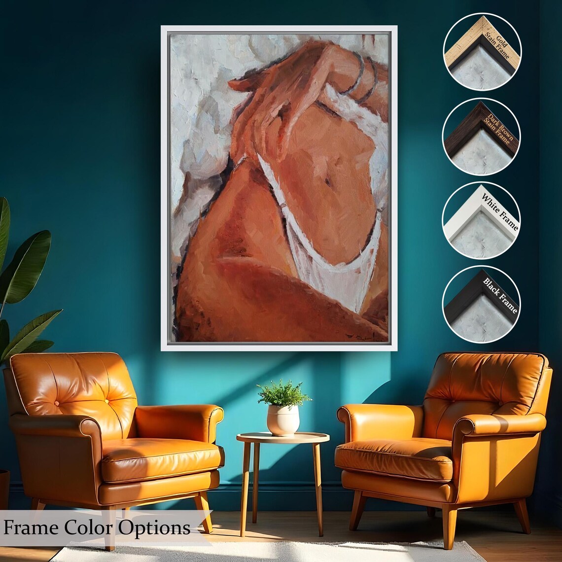Reclining Woman Torso In White Underwear Impressionist Oil Painting Poster - Image 2