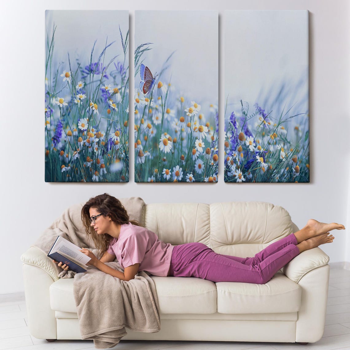 Wildflower Meadow Daisy Field Butterfly Summer Blooming Scene Poster - Image 3