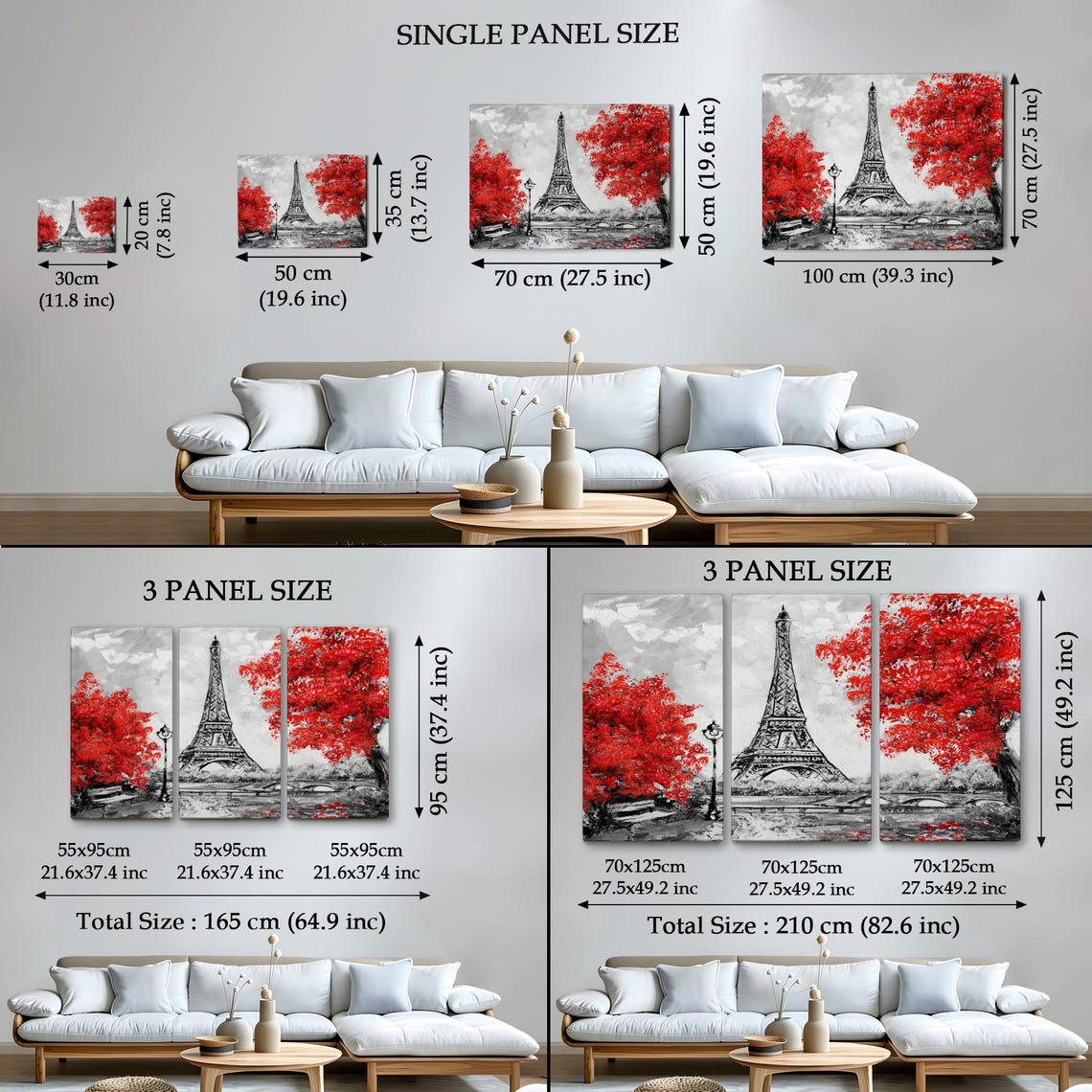 Paris Eiffel Tower Red Trees Black and White Romantic City Art Poster - Image 4