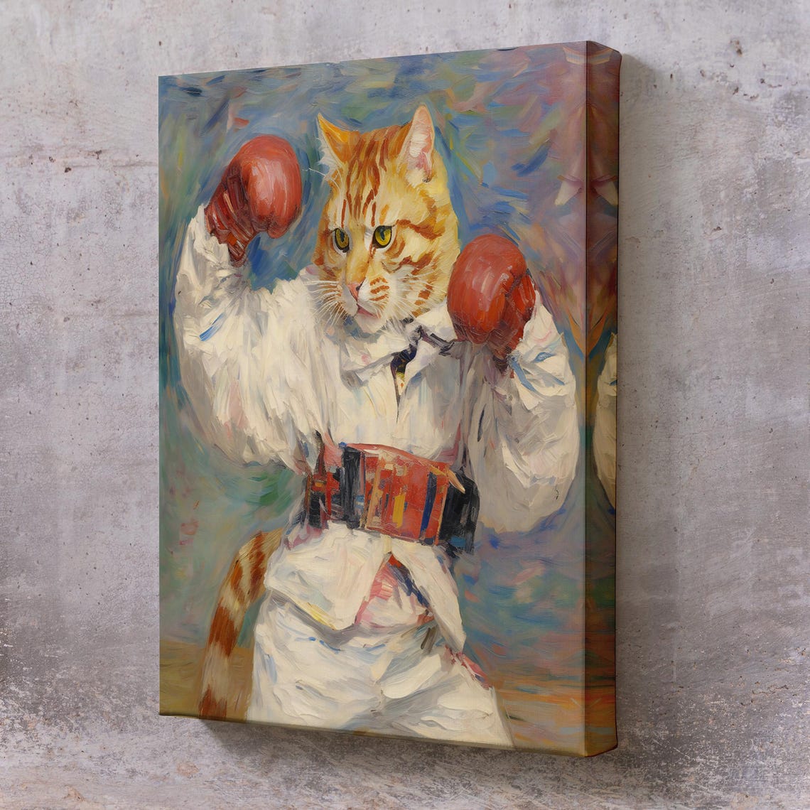 Orange Tabby Cat Boxer Gloves Champion Belt Funny Animal Poster