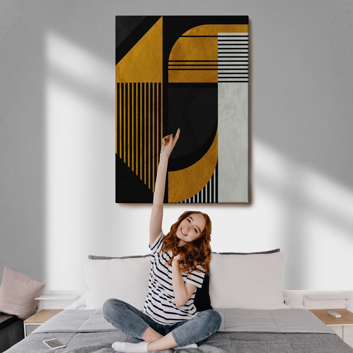 Geometric Abstract Painting Large Wall Art Bohemian Modern Wall Decor Boho Wall Art Housewarming Gifts Boho Print - Image 3