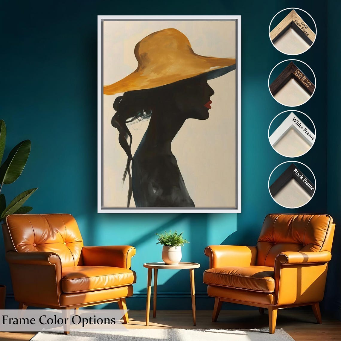 Woman In Sun Hat Minimalist Silhouette Profile Elegant Art Poster - Image 2