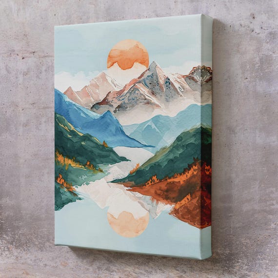 Sunset Between The Mountains Painting Nature Wall Decor Nature Print Nature Decor Landscape Wall Table