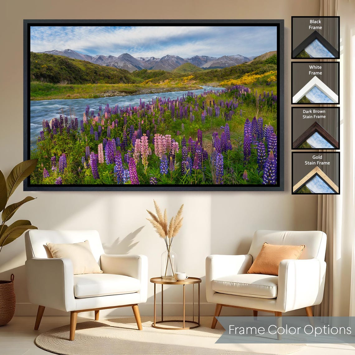 Mountain River Valley Purple Lupine Wildflowers Alpine Meadow Poster - Image 2