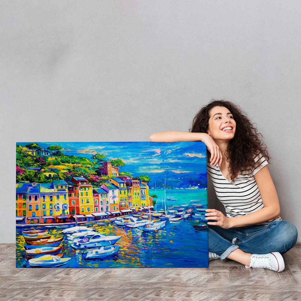 Colorful Mediterranean Harbor Town Boats Impressionist Seaside Poster - Image 4