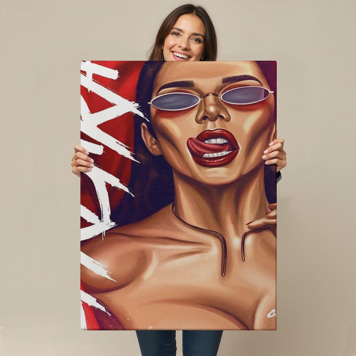 Sassy Red Lips Sunglasses Pop Art Beauty Portrait Bold Wall Poster - Image 4