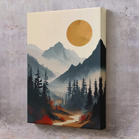 Sunset Above The Mountains Painting Nature Art Nature Print Nature Decor Landscape Wall Table