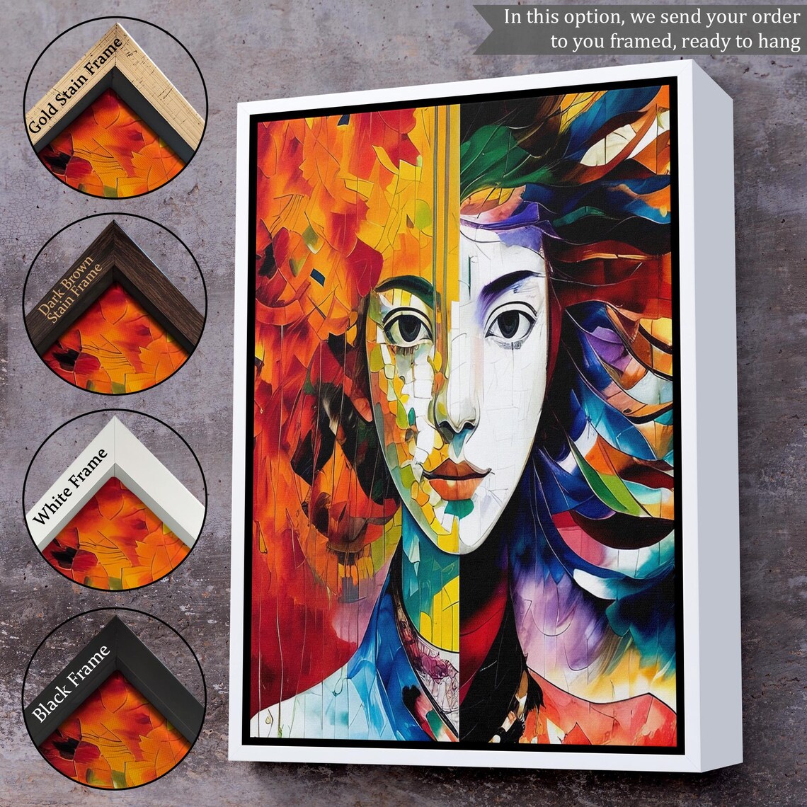 Abstract Woman Face In Stained Glass Mosaic Style Colorful Wall Poster - Image 3