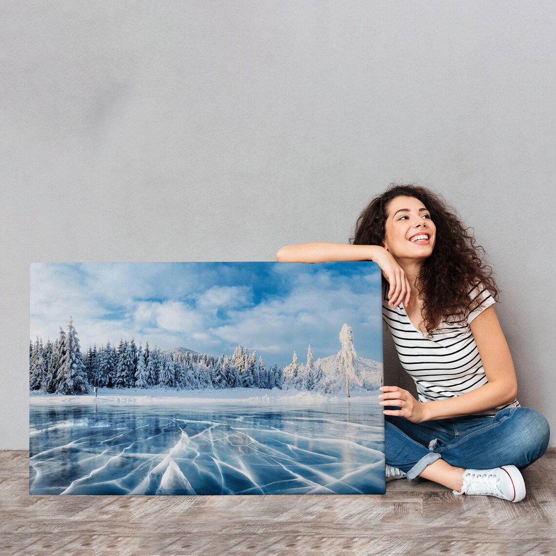 Frozen Lake Cracked Ice Winter Landscape Snowy Pines Photo Poster - Image 4